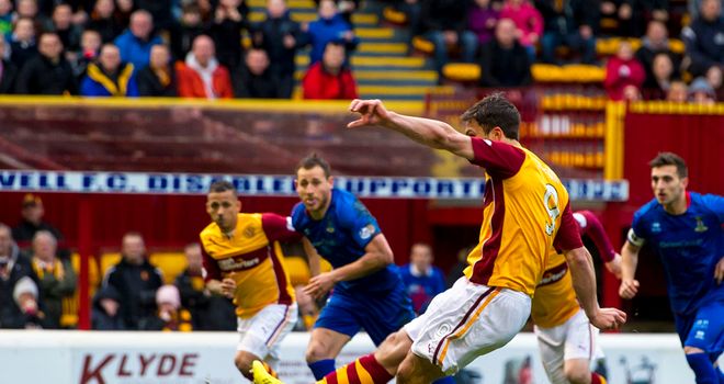 John Sutton: Fires Motherwell in front from the penalty spot
