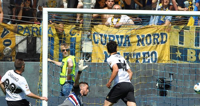Antonio Cassano opens the scoring for Parma