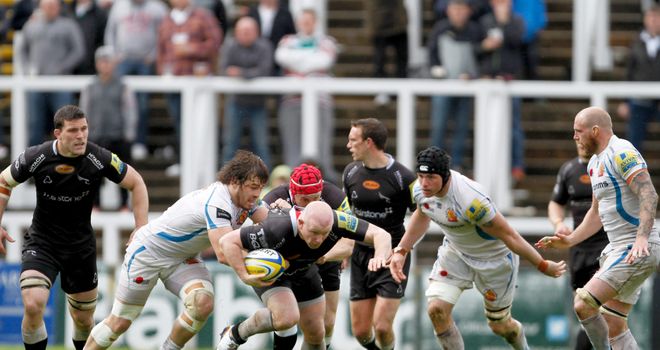Exeter's Luke Cowan-Dickie makes a tackle against Newcastle this season