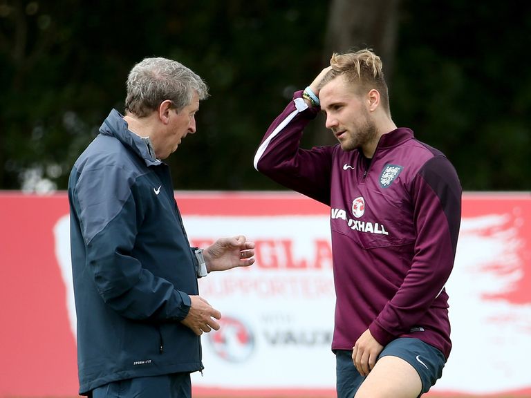 Luke Shaw (right) with England manager Roy Hodgson