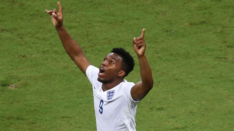 Daniel Sturridge celebrates his equaliser against Italy
