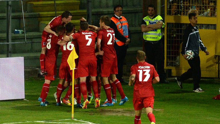 Maxime Chanot: Celebrates equaliser for Luxembourg