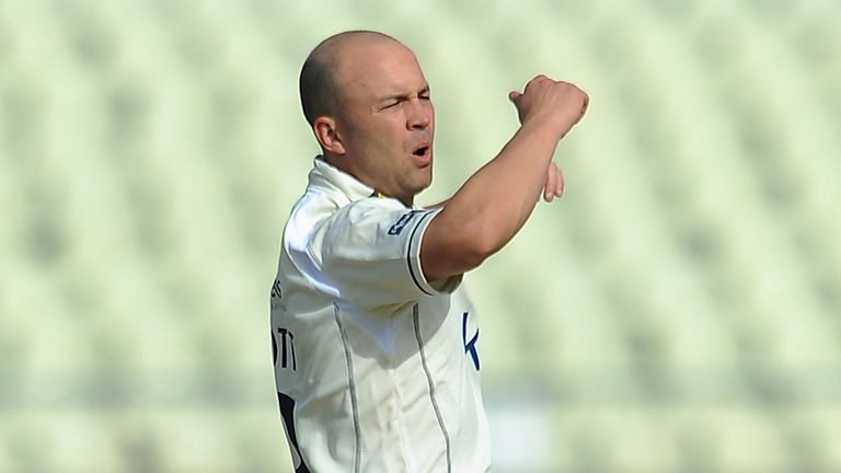 Jonathan Trott had a bowl on his return to action at Edgbaston