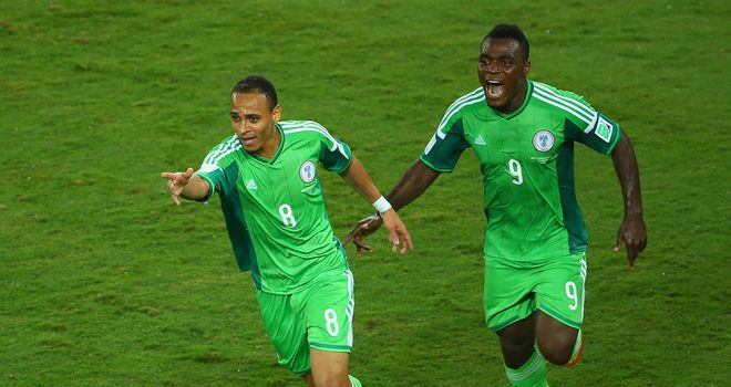 Peter Odemwingie celebrates his goal for Nigeria against Bosnia