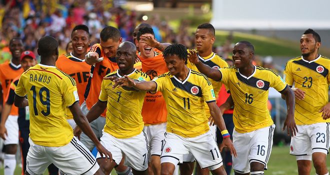 Colombia celebrate their first-half opener