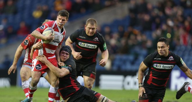 Grant Gilchrist tackles Freddie Burns of Gloucester during a the Heineken Cup match