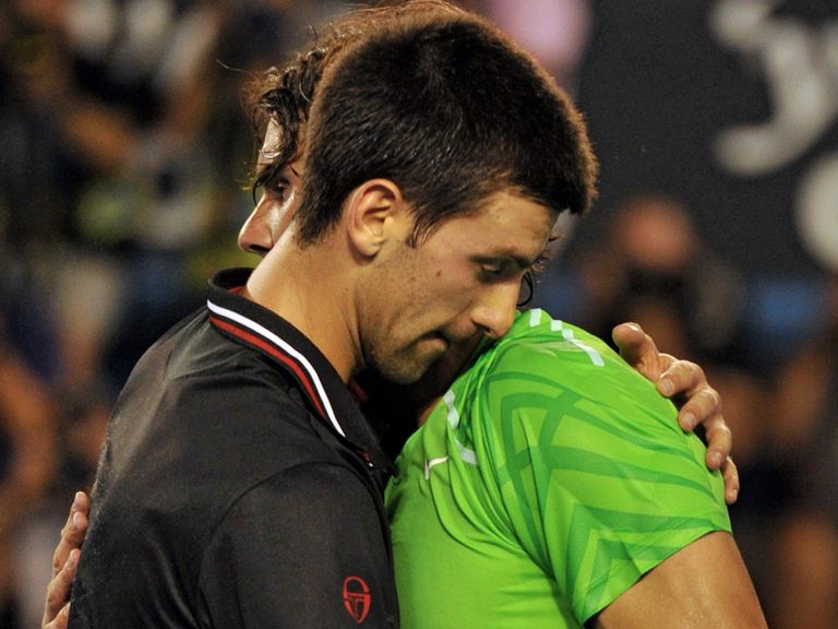 Djokovic and Nadal embrace after their 2012 Australian Open classic