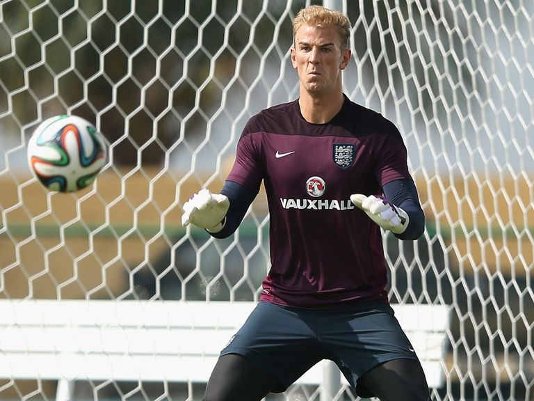 Joe Hart in action during the England training session at the Urca Military Base