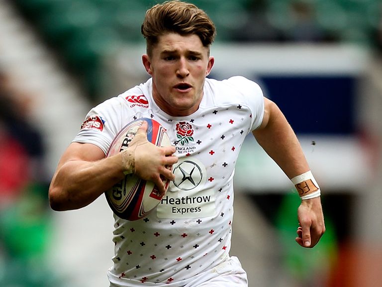Phil Burgess of England in action during the Marriot London Sevens