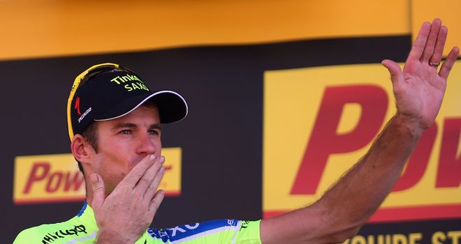 Mick Rogers on the podium after winning stage 16 of the Tour de France