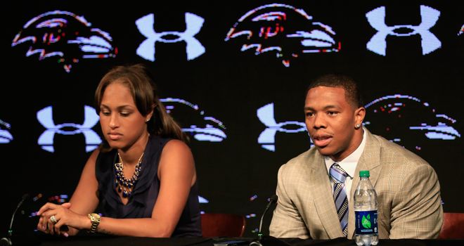 Ray Rice with his wife Janay at the Ravens training centre
