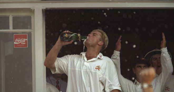 Shane Warne celebrating Australia's 1997 Ashes series victory