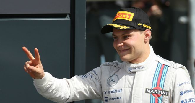Valtteri Bottas celebrates second place at Silverstone