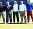 Justin Rose (right) and friends don tartan troosers in aid of the Royal Aberdeen Children's Hospital.