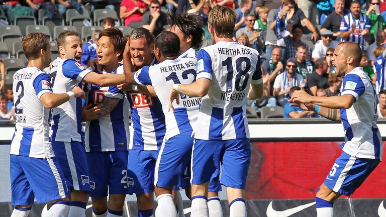 Hertha celebrate Julian Schieber's opening goal