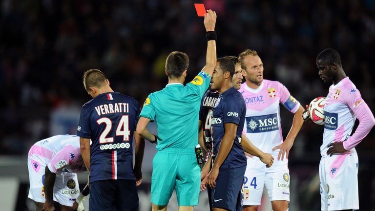 Yohan Cabaye is shown the red card