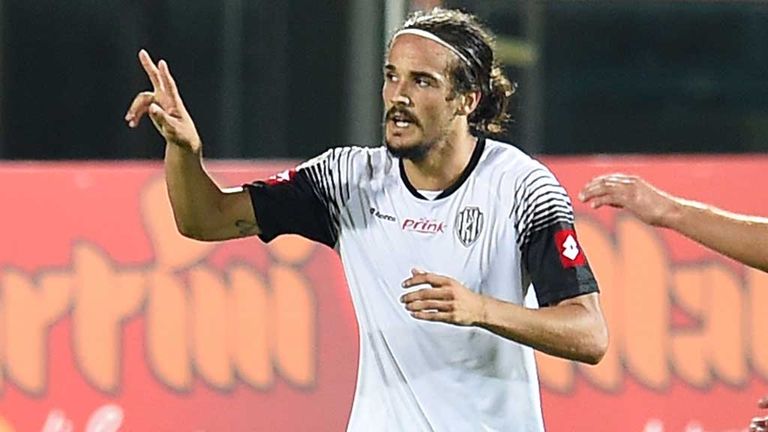 Alejandro Rodriguez of Csena celebrates after scoring the only goal of the game