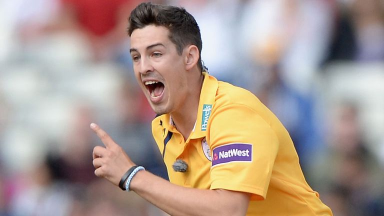 Chris Wood, of Hampshire, celebrates dismissing Usman Khawaja of Lancashire during the Semi-Final Natwest T20 Blast match