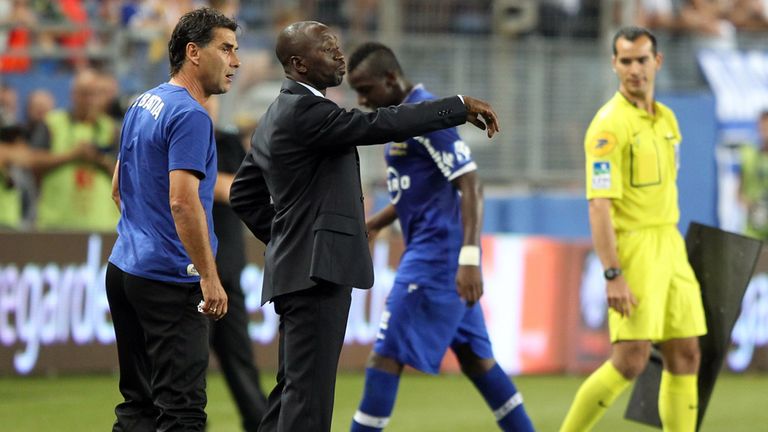 Bastia's head coach Claude Makelele looks on