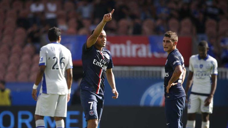 Paris Saint-Germain's Brazilian midfielder Lucas Moura celebrates after scoring
