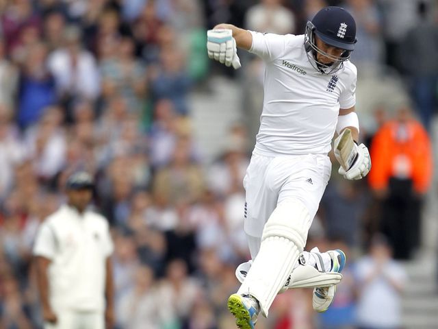 Joe Root celebrates his century at the Oval