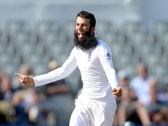 Moeen Ali celebrates taking the wicket of India's Ravindra Jadeja