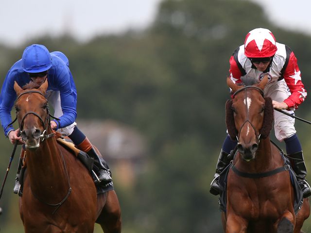 Aktabantay (right) on the way to winning The European Wealth Solario Stakes
