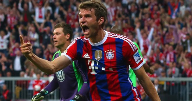 Thomas Muller celebrates giving Bayern Munich the lead