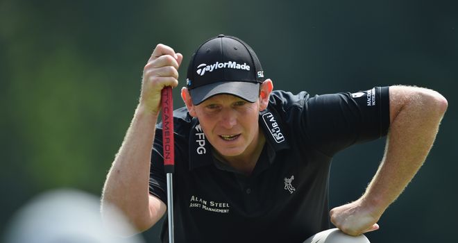Stephen Gallacher lines up a putt during the final round of the Italian Open at Circolo Golf Torino