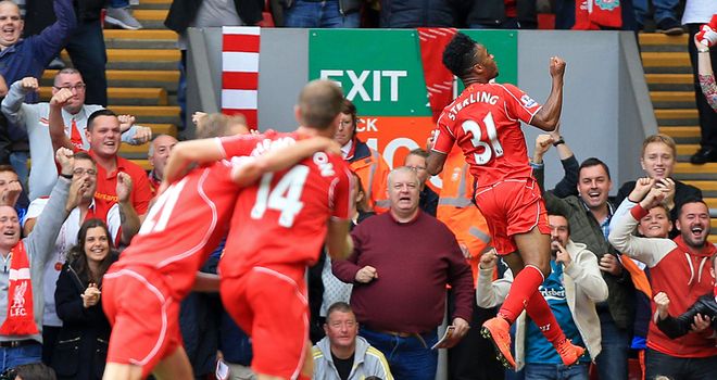 Raheem Sterling: Celebrates Liverpool's opener against Southampton