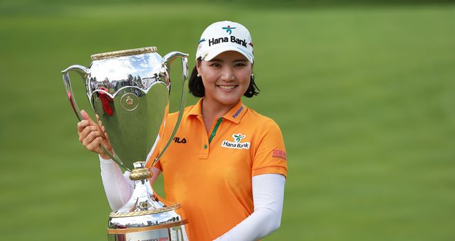So Yeon Ryu holds the trophy after her victory at the LPGA Canadian Open
