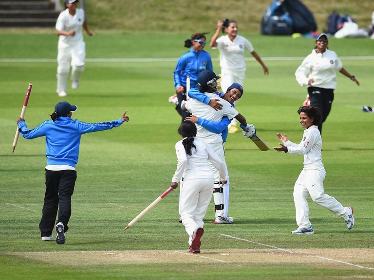 India's women celebrate their win