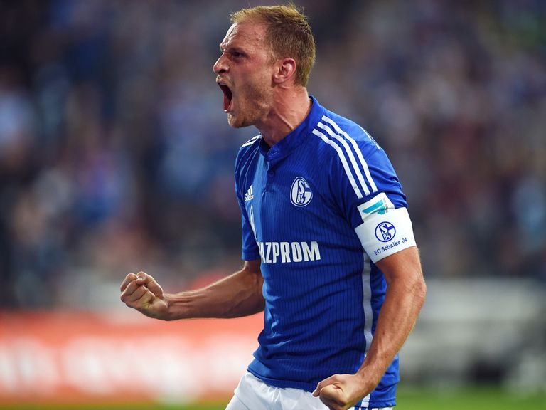 Schalke's defender Benedikt Hoewedes celebrates