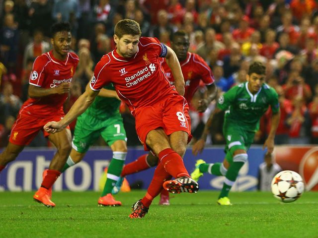 Steven Gerrard slots home from the spot inside stoppage time