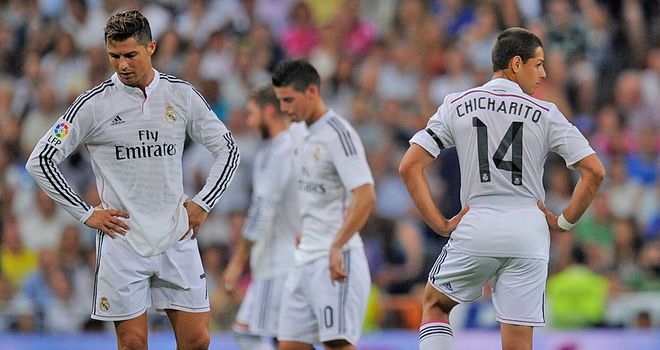 Cristiano Ronaldo: Joins Javier 'Chicharito' Hernandez to kick off after Atletico's Madrid derby-winning second goal