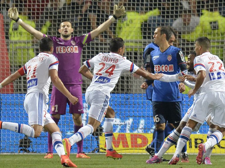 Corentin Tolisso celebrates his match-winning goal against Monaco