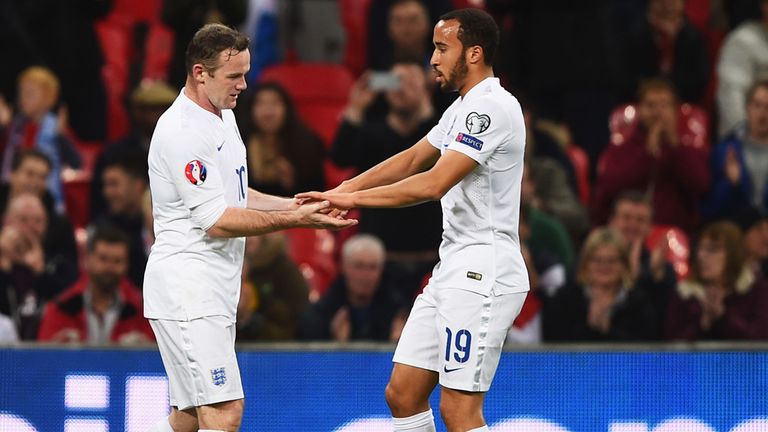 Rooney: Celebrates England's fifth, an own goal