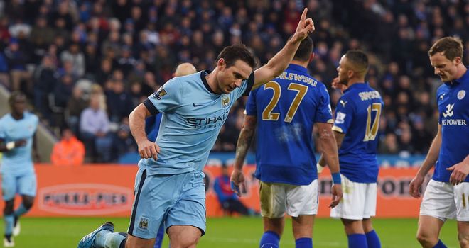 Frank Lampard celebrates after scoring the only goal of the game at Leicester