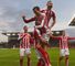 Peter Crouch: Celebrates with his Stoke team-mates at the Britannia Stadium