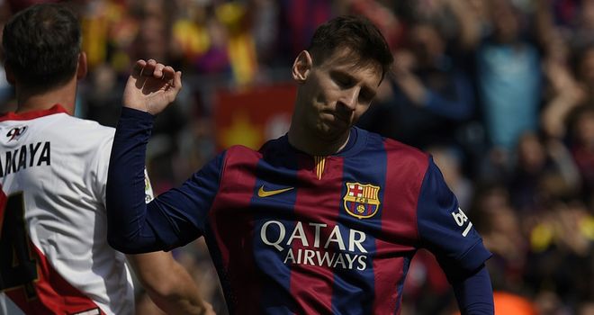 Lionel Messi: Celebrates after scoring against Rayo Vallecano