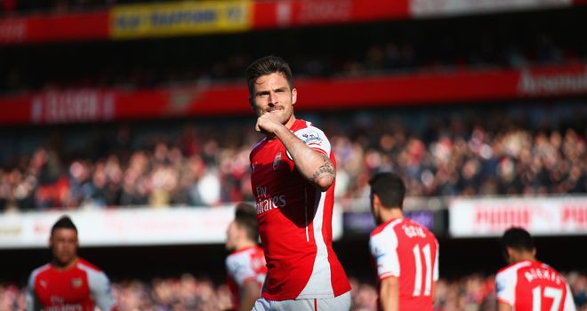 Olivier Giroud: Celebrates giving Arsenal the lead