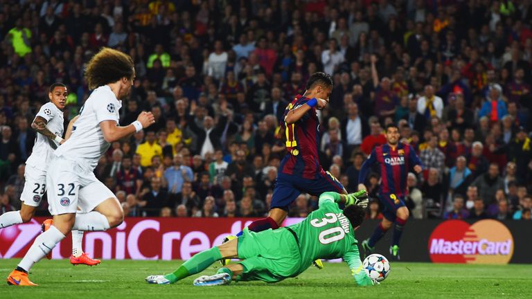 Luiz is caught out as Neymar slots in Barca's second