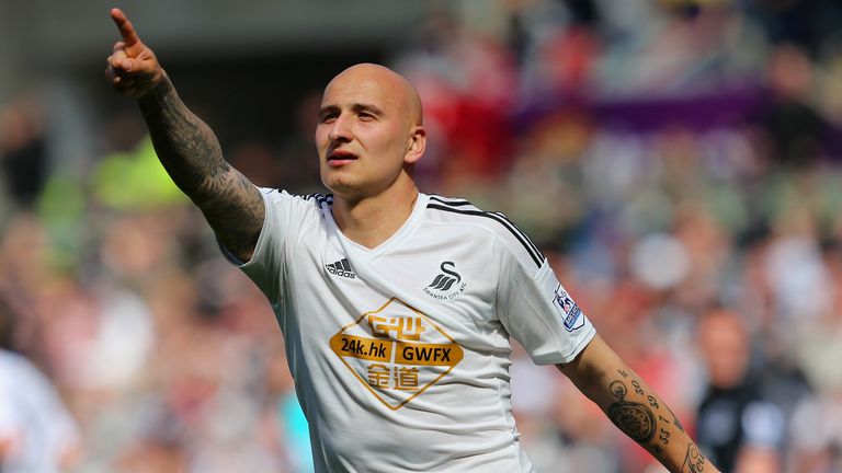 Jonjo Shelvey of Swansea equalises from the penalty spot