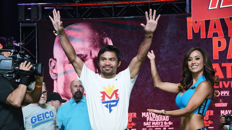 Manny Pacquiao arrives at his fan rally at the Mandalay Bay