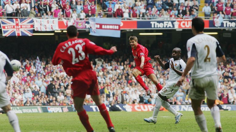Gerrard scores a last-minute equaliser in the 2006 FA Cup final against West Ham