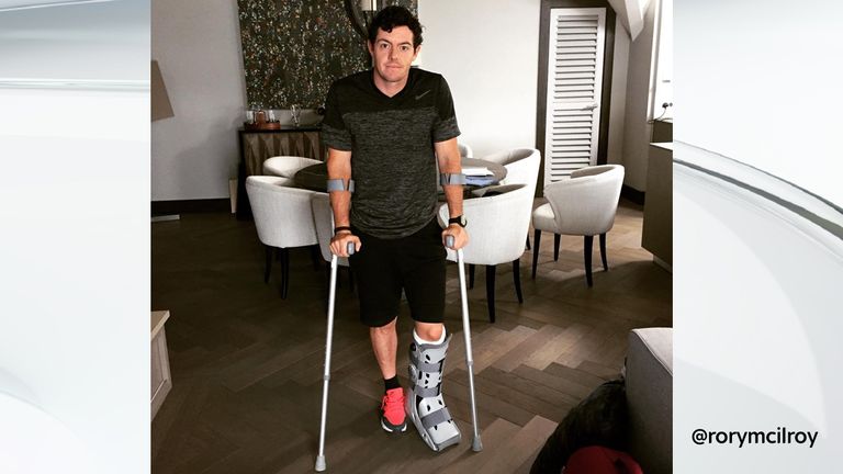 McIlroy posted this image on Instagram after rupturing his ankle ligaments