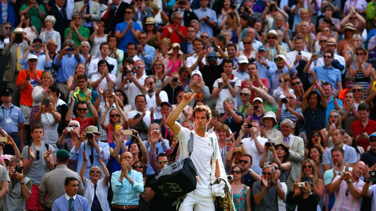 Andy Murray  returns to Wimbledon's Centre Court for his quarter-final against Vasek Pospisil