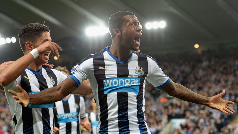Georginio Wijnaldum celebrates after making it 2-0 to Newcastle in the second half