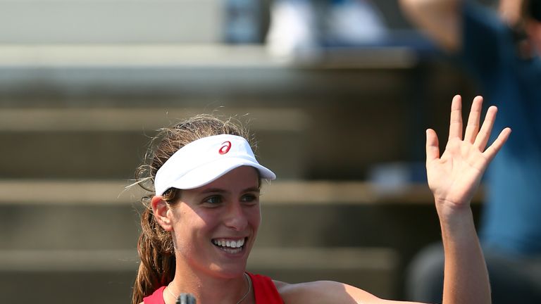 Johanna Konta celebrates her victory against Louisa Chirico at Flushing Meadows