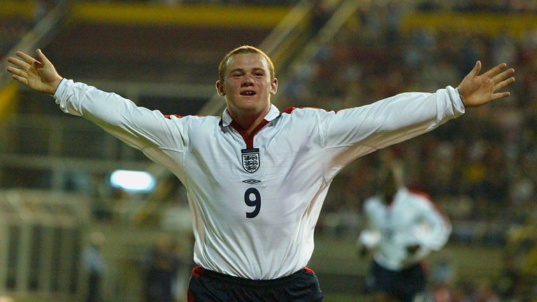 Rooney scored his first goal for England against Macedonia in 2003